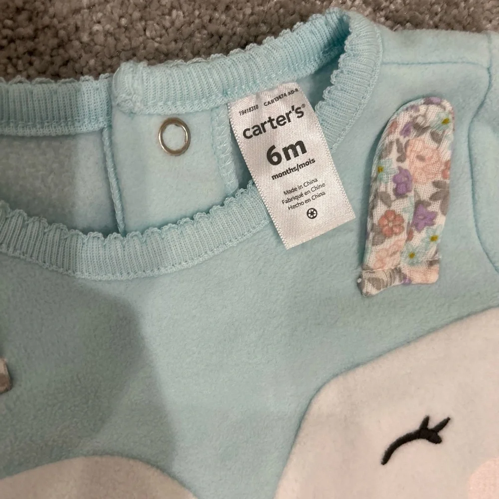 Carter's 6M Baby Girl Fox Mint Green Velour Sleep & Play Onesie